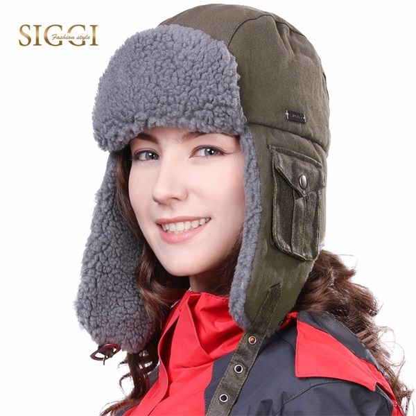 

fancet winter men bomber hat for women solid warm fabric windproof cotton ushanka fleece russian hats caps 89096 y200110, Blue;gray