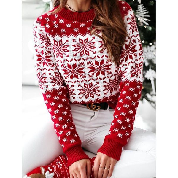 

2021 fashion women christmas sweaters pullover casual long sleeve o neck print knitted sweater autumn winter, White;black