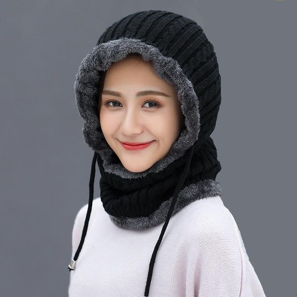 

simple woman skullies beanies riding windproof mask ear protect balaclava winter hats for women thick warm knitted cap, Blue;gray