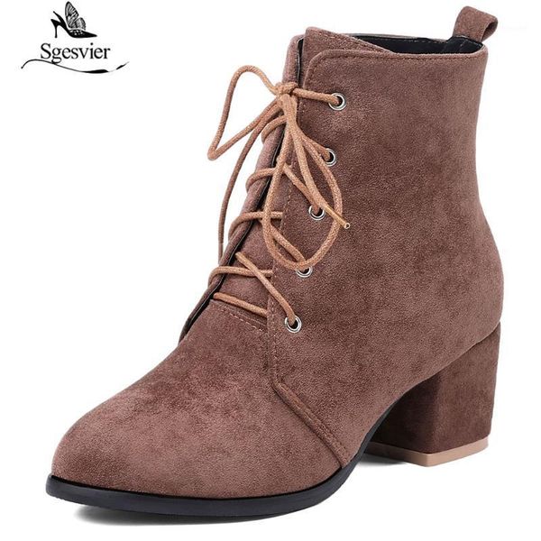 

boots sgesvier winter black brown lace up gothic combat for women block heel shoes ladies round toe ankle motorcycle b8251