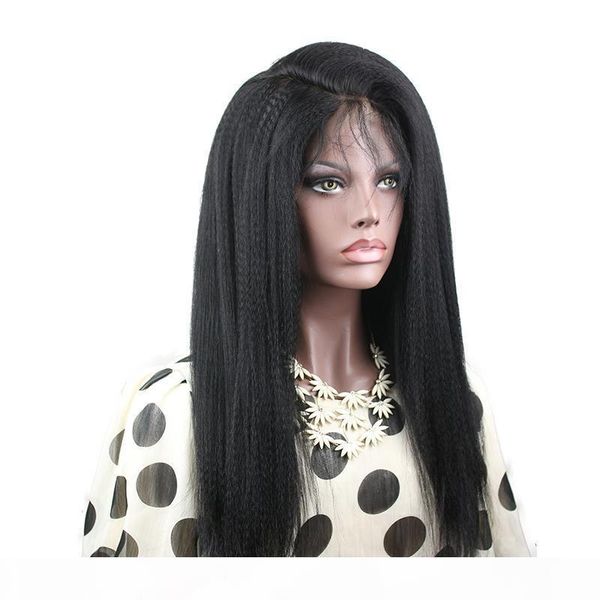 

kinky straight glueless full lace wig 180 density for black women brazilian human hair lacefront wigs baby hair pre plucked hairline, Black;brown