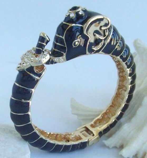 

lovely black elephant bracelet bangle cuff clear rhinestone crystal cl50906