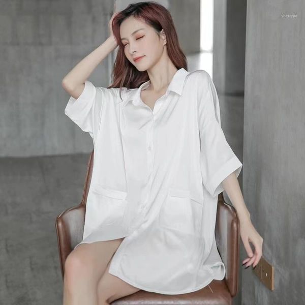

2021 sleepwear women lace real silk satin nightdress half sleeve nightwear sweet nightie home spring summer clothes xxl1, Black;red