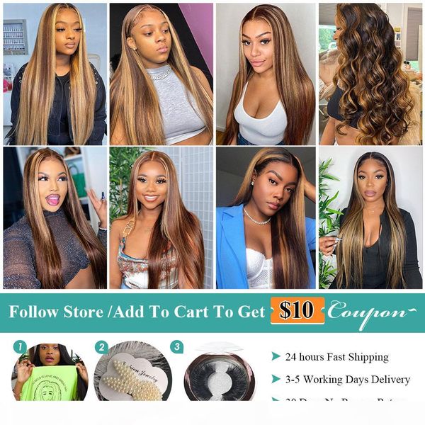 

allove honey blonde lace front wigs highlight brown lace front human hair wigs brazilian bone straight human hair wig ombre wig, Black;brown