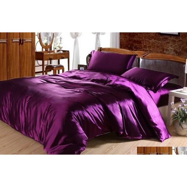 

7pcs dark purple satin silk bedding set california king quilt duvet cover bed sheet fitted sheets bed in a bag  size twin 9ddx6