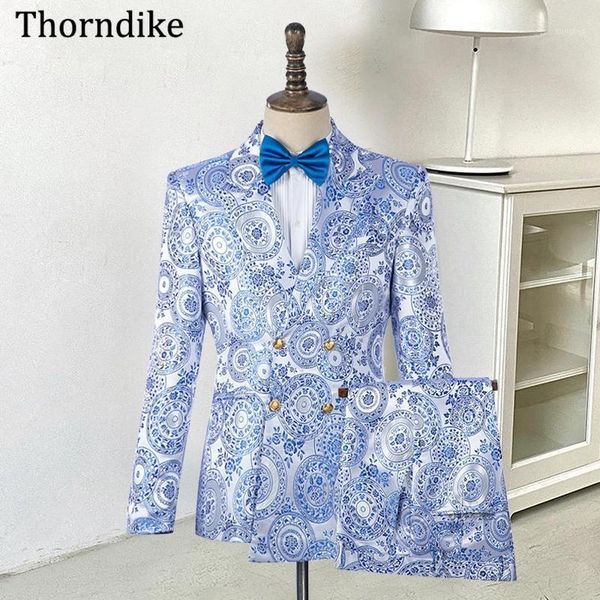 

thorndike traje de hombre floral print slim fit men suits for fromal wedding groom tuxedos peaked lapel blazer 2 pcs jacket+pant1, White;black