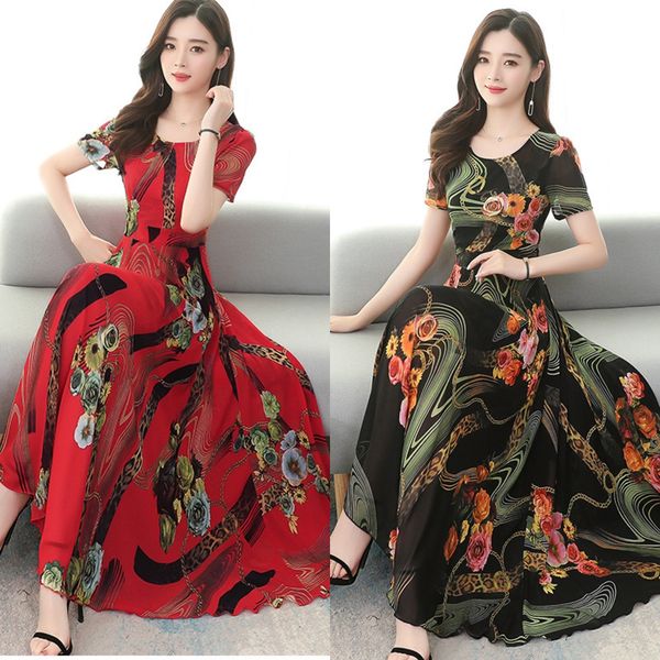 

ice шелковое платье 2020 лето новый крой талии печатных богемной платье большой юбка z8ulo, Black;gray