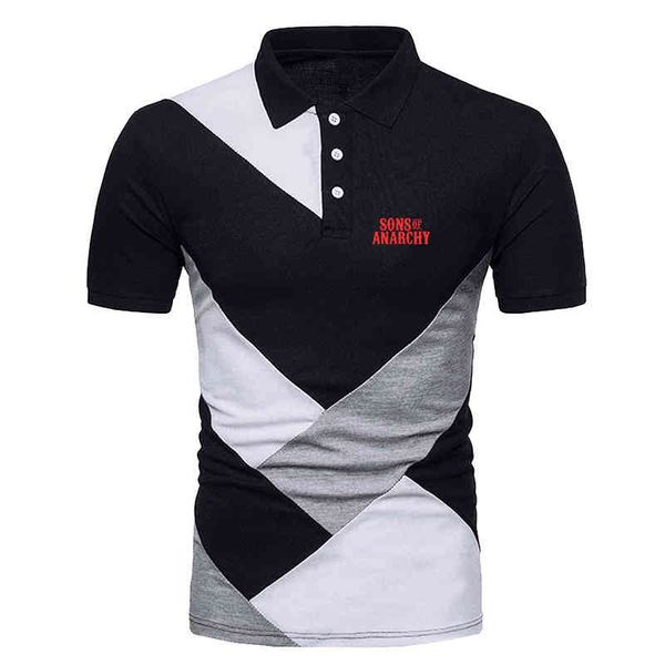 

sons of anarchy casual trend men's short sleeve soa printing splicing polo shirt samcro cotton high quality, White;black