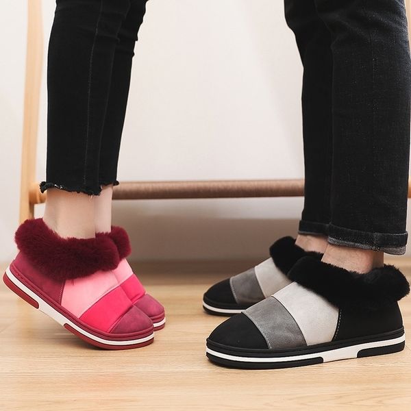 

winter slippers women home stripe soft slippers female warm flock plush bedroom ladies flat shoes slides couples house slippers y201026, Black