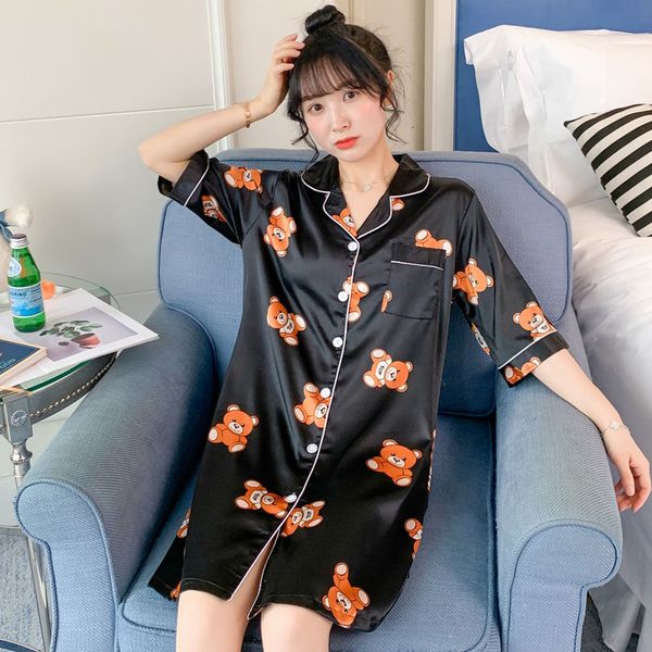 

new korean version of 2021 fashion woman dressed in ice will see more pajamas real silk ladies ultra short dress wide slsd, Black;gray