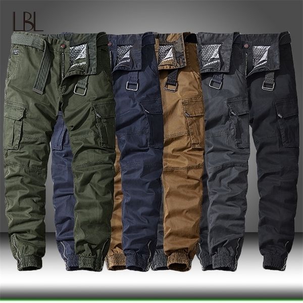

men casual cotton cargo pants elastic outdoor hiking king tactical sweatpants male military multi-pocket combat trousers, Black