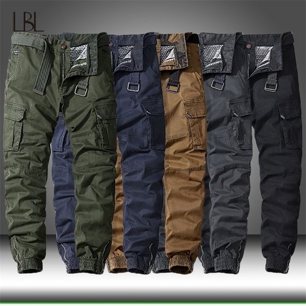 Calça Cargo Casual Masculina de Algodão Elástica Caminhada Ao Ar Livre Calça de Moletom Tática King Militar Masculina Calça de Combate Multi-Bolso 220311