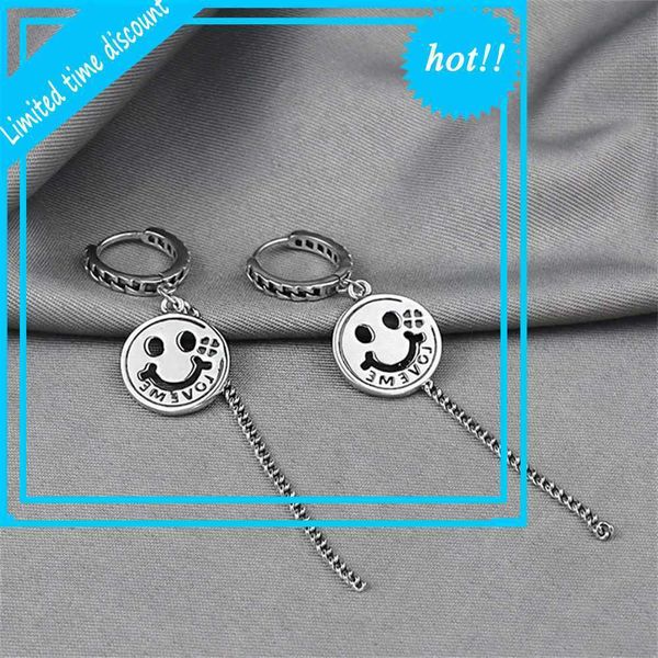 

20214 new smiling face fashion net red thai long silver earrings, Golden