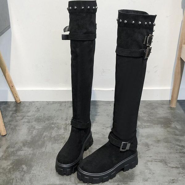 

thigh women high boots 2020 winter fashion platform sock boots women shoes warm fur high heeled knee, Black