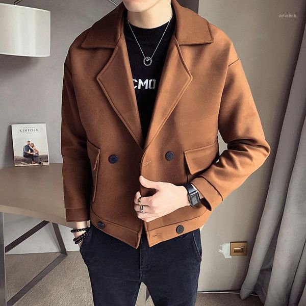 

men clothing short trench coat brown woolen coat british style jacket abrigo hombre winter coats for men tweed1, Black
