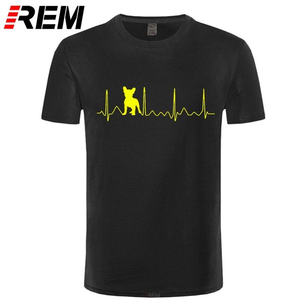 

sport rem fashion french bulldog heartbeat t shirts men cotton o neck euro size lifeline woman tee short sleeve fitness t-shirt