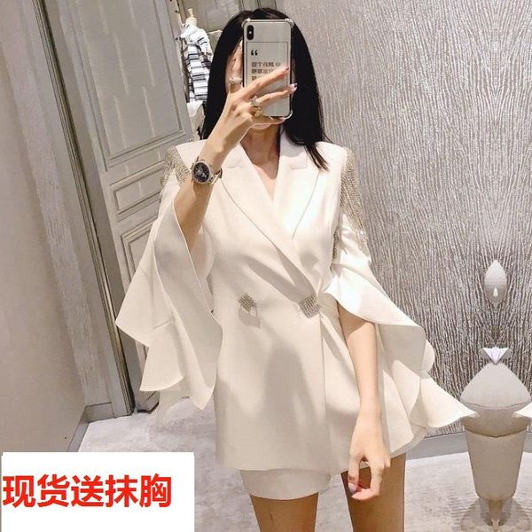 

women's suits & blazers european autumn notched long sleeve sequined tassel diamond button blazer coat outwear women fashion streetwear, White;black