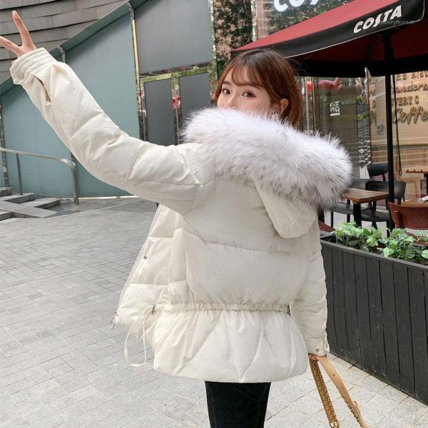 

2020 new winter women jacket warm thick slim coat warm fluffy fur collar hooded collection cotton padded parkas a971, Black