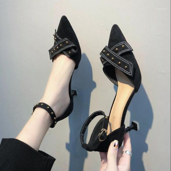 

high heel shoes women shoes woman stiletto pointed toe fashion bow mules 2020 summer new breathable comfortable d041, Black