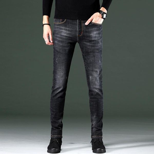 

men's jeans 2021 korean style trimmed small footwear young elastic pants velvet, Blue