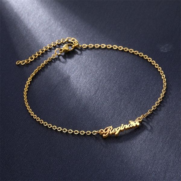 

custom name anklet stainless steel personalized ankle butterfly bracelet leg chain ankle handmade initial anklet jewelry t200901, Red;blue