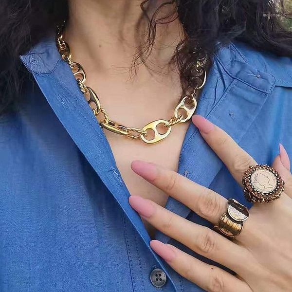 

punk thick h shape chokers necklaces trendy minimalist two different chain splices choker necklace jewelry1, Golden;silver