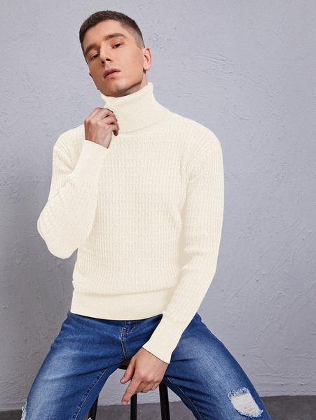 

men solid turtleneck sweater g6ia#, White;black