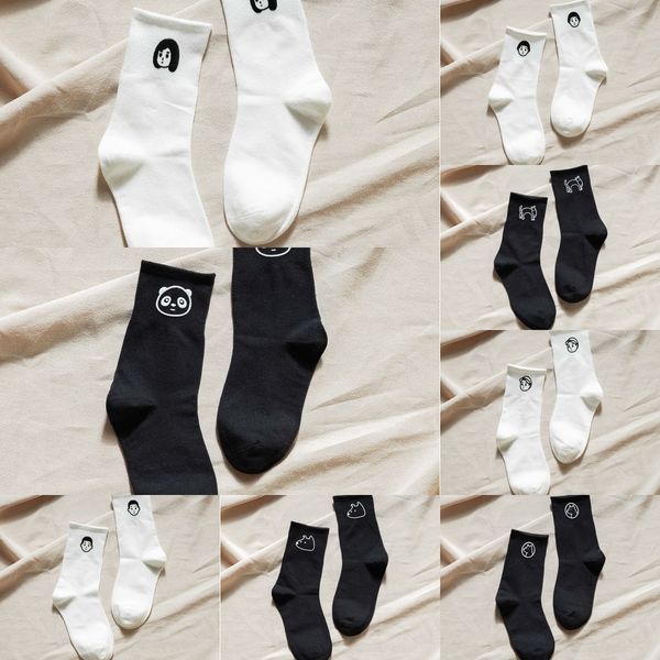 

l1dbs women's embroidered stockings dog's couple's ins trendy silk stockings silk stockingssocks and men's head simple v, Black