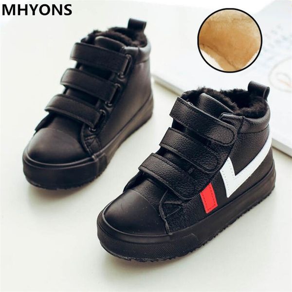 

2019 winter kids boots brand boys girls warm leather sneakers fashion footwear children casual plush non slip sport shoes, Black;red