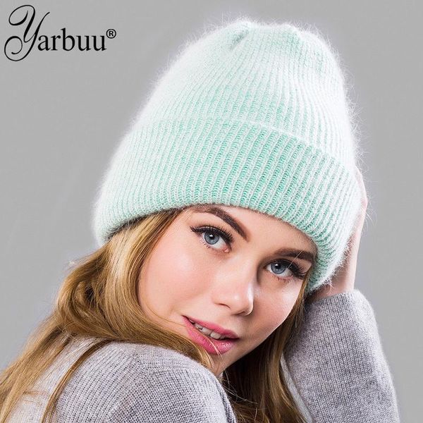 

yarbuu] new fashion simple fur beanie hat for women winter skullies warm wool cap gorros female cap, Blue;gray