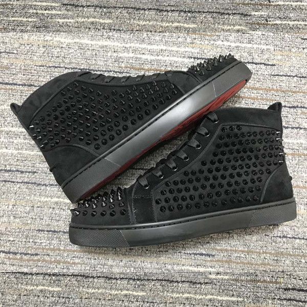 

2021 red bottom high junior spikes flats shoes men women leather sneakers casual shoes with box dust bag, Black