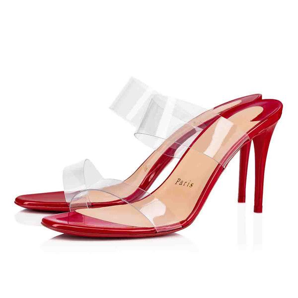 Sandálias de verão 21S saltos de solas vermelhas Brand Braço vermelho sapatos