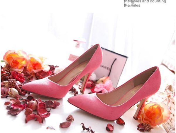 

dress shoes women pumps pointed toe flock boat high heels 9.5cm wedding elegant fashion party pump, Black