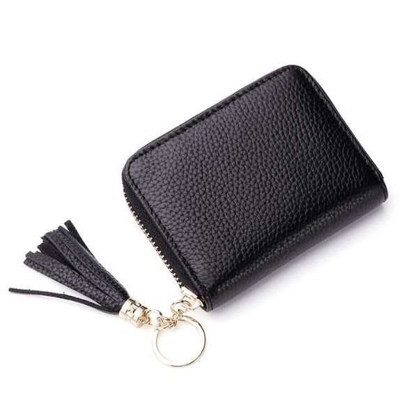 

3pcs women pu plain multifunctional square short card wallet with tassel mix color zipper card holder, Red;black