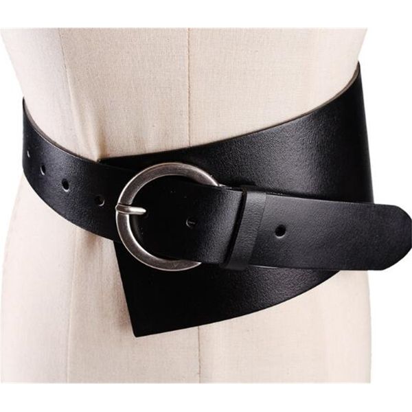 

women's runway fashion genuine leather cummerbunds female dress coat corsets waistband belts decoration wide belt r1112, Black;brown