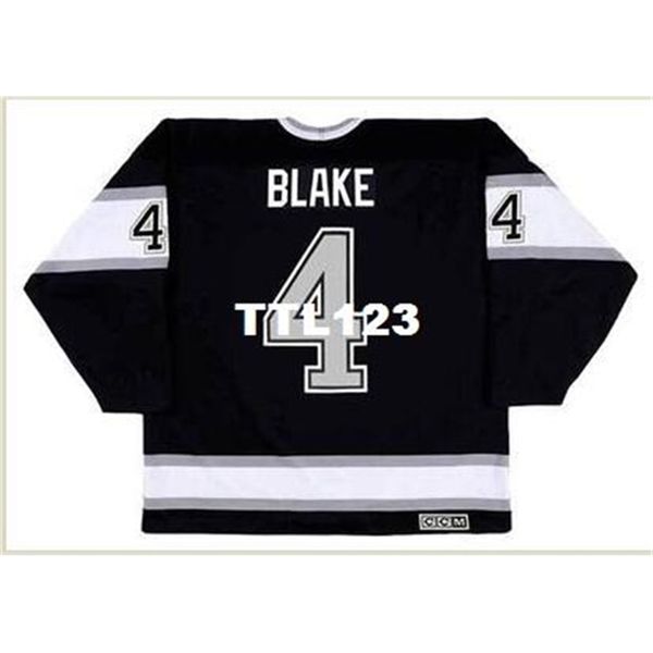 

121s #4 rob blake los angeles kings 1993 ccm vintage retro away home hockey jersey or custom any name or number retro jersey, Black