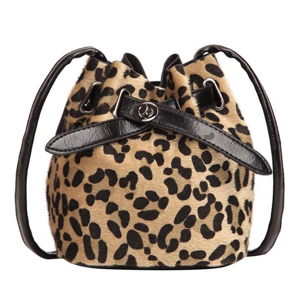 

women messenger bags handbag soft plush leopard print bucket bag pu leather bolsas feminina drop shipping