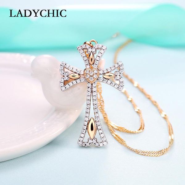 

ladychic luxury big cross pendant necklace gold color crystal cross church christian fashion jewelry dropshipping collar ln1094, Silver