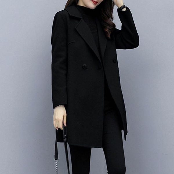 

2020 winter clothes short wool coat women coat korean autumn woolen fashion double-breasted jacket elegant blend, Black