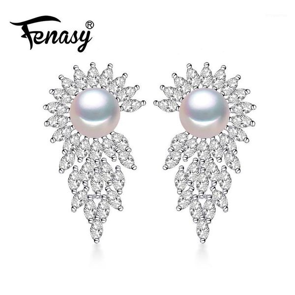 

fenasy pearl jewelry,natural pearl earrings freshwater pearls sterling silver jewelry bohemian party wedding stud earrings1, Golden;silver