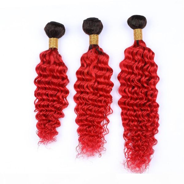 

bright red ombre loose wave weave bundles wavy malaysian virgin hair 3pcs lot #1b red ombre human hair weaves extensions dark rooted 10-30&q, Black
