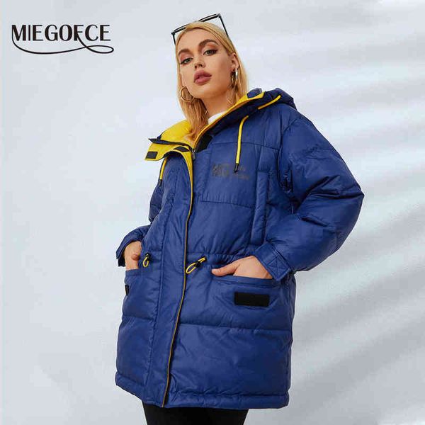 

miegofce autumn winter women jacket mid-length ladies overcoat hooded parka print design female quilted coats d21009 211221, Black