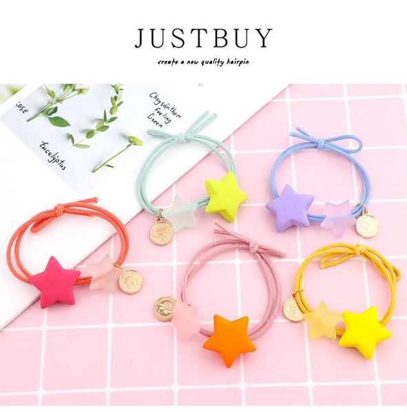 

5pcs color star elastic hair bands stretch hair ties for women girls ponytail holder hair ropes rubber children accessories qylwtp mywjqq, Slivery;white