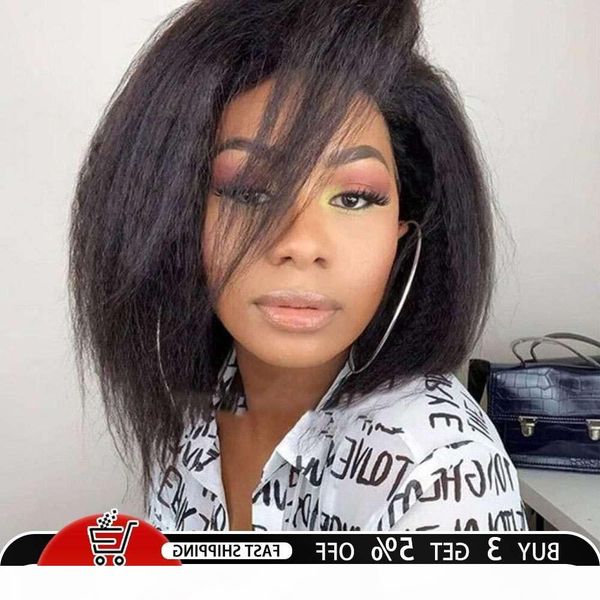 

ls 13x4 front wig brazilian kinky straight human hair bob 4x4 lace closure pre plucked remy wigs for black women, Black;brown