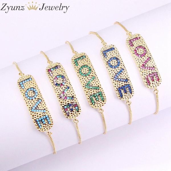 

5pcs, rectangle bar letter word cubic zirconia cz zircon crystal adjustable bracelets for women, Black