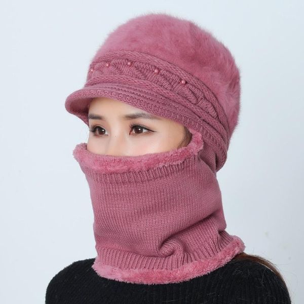 

beanies 2021 winter women plus velvet knitted hooded hat scarf set fashion female crochet caps lady girls thick warm cap scarves1