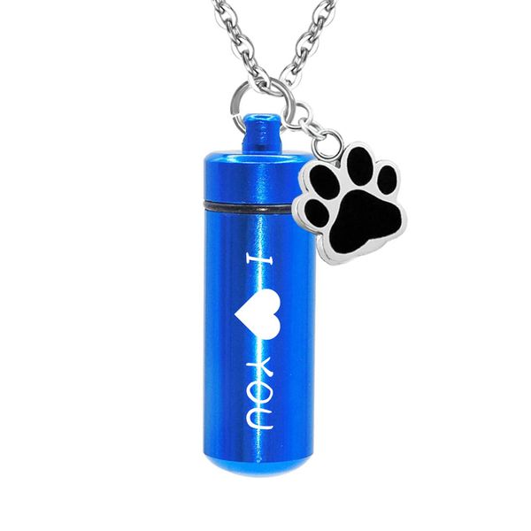 

aluminum alloy pet paws cylinder cremation urn jewelry for pet/human memorial pendant ashes necklace keepsake, Silver