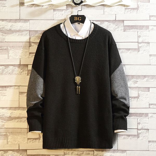 

2021 new fashion classic o-neck sweater men's oversize pull -5xl long sleeves pullover for autumn spring winter 021m, White;black