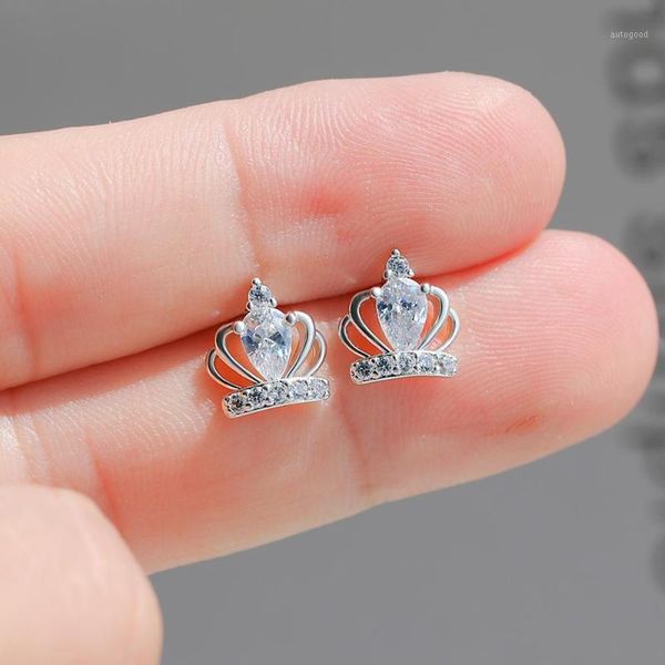 

stud luxury female queen crown earrings rose gold silver color wedding fashion white crystak small for women1, Golden;silver