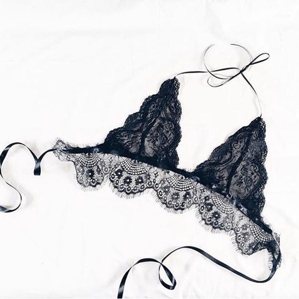 

lingerie lace v triangle hollow lace underwear exotic transparent women thin chest bra camisole new deep1, Red;black